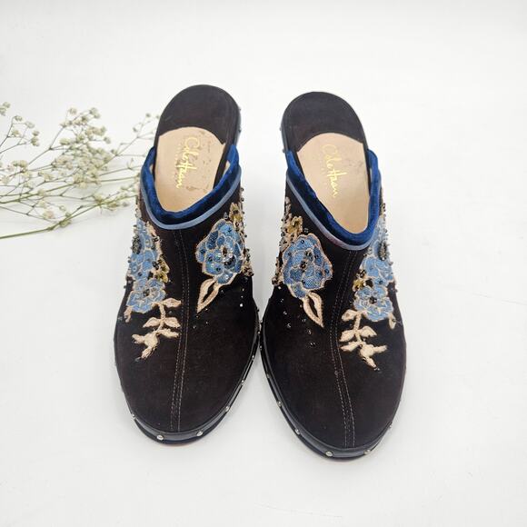 Cole Haan Kyrene Brown Suede Floral Embroidered Y2K Platform Mule Clogs - Size 9 - Picture 4 of 9
